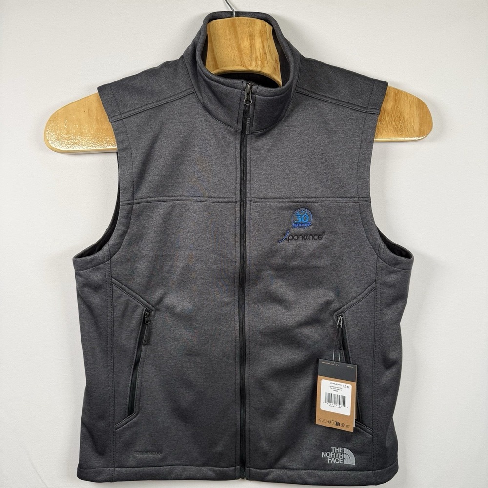New North Face Zip Vest Ridgewall Dark Grey Heather Soft Zip Mens Large *Logo*